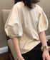 ゆったり トップス パフスリーブ レディース Tシャツ ブラウス 韓国 30代40代 バルーンスリーブ カットソー ラウンドネック AMYS-1032