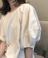 ゆったり トップス パフスリーブ レディース Tシャツ ブラウス 韓国 30代40代 バルーンスリーブ カットソー ラウンドネック AMYS-1032