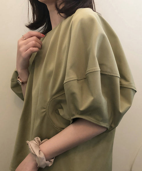 ゆったり トップス パフスリーブ レディース Tシャツ ブラウス 韓国 30代40代 バルーンスリーブ カットソー ラウンドネック AMYS-1032