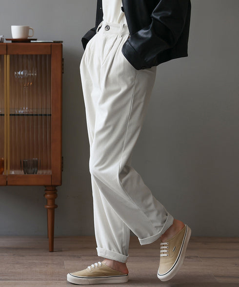 コーデュロイパンツ レディース レトロ風 秋冬 ストレートパンツ ハイウエスト ルーズテーパードパンツ 着やせ カジュアル ゆるシルエットパンツ おしゃれ AMYS-1044