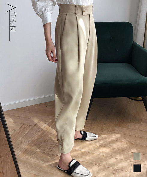 テーパードパンツ タックパンツ ゆったり 美脚シルエット アンクル丈 パンツ オフィスカジュアル 夏 レディース イージーパンツ AMYX-86012