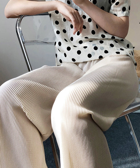 プリーツ パンツ ストレート レディース 韓国ファッション 美脚パンツ ウエストゴム ゆったり パンツ きれいめ ロングパンツ AMYX-86018