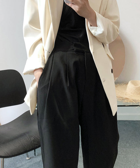 センタープレス テーパードパンツ タックパンツ アンクル テーパード 美脚パンツ レディース 韓国ファッション オフィス カジュアル AMYX-86019
