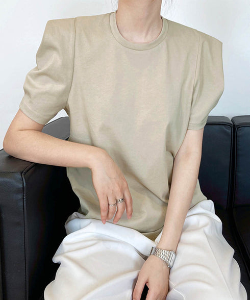 パフスリーブ Tシャツレディース 無地 ラウンドネック 半袖 カットソー 大人かわいい プルオーバー シンプル シャツブラウス 着やせ AMYX-86029