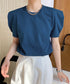パフスリーブ Tシャツレディース 無地 ラウンドネック 半袖 カットソー 大人かわいい プルオーバー シンプル シャツブラウス 着やせ AMYX-86029