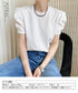 パフスリーブ Tシャツレディース 無地 ラウンドネック 半袖 カットソー 大人かわいい プルオーバー シンプル シャツブラウス 着やせ AMYX-86029