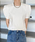 パフスリーブ Tシャツレディース 無地 ラウンドネック 半袖 カットソー 大人かわいい プルオーバー シンプル シャツブラウス 着やせ AMYX-86029