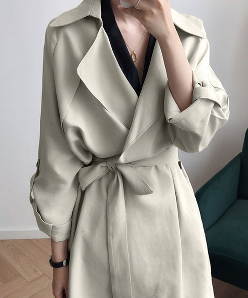 韓国 トレンチコート ハーフ丈レディース 秋服コーディガン 薄手 ライトアウター 高みえ おしゃれ ウエストベルト トップス30代40代50代 AMYX-86035