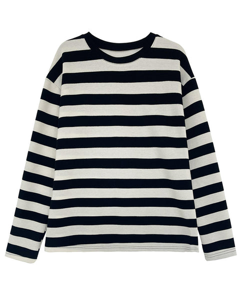 ボーダー tシャツ レディース 長袖韓国 ゆったり カットソー カジュアル トップス ドロップショルダー ビッグシルエット ロンt 体型カバー 30代40代 秋冬 AMYX-86038