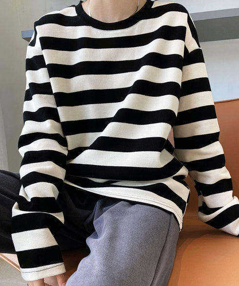 ボーダー tシャツ レディース 長袖韓国 ゆったり カットソー カジュアル トップス ドロップショルダー ビッグシルエット ロンt 体型カバー 30代40代 秋冬 AMYX-86038