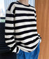 ボーダー tシャツ レディース 長袖韓国 ゆったり カットソー カジュアル トップス ドロップショルダー ビッグシルエット ロンt 体型カバー 30代40代 秋冬 AMYX-86038
