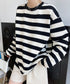 ボーダー tシャツ レディース 長袖韓国 ゆったり カットソー カジュアル トップス ドロップショルダー ビッグシルエット ロンt 体型カバー 30代40代 秋冬 AMYX-86038