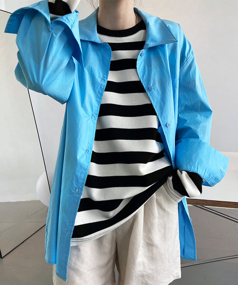 ボーダー tシャツ レディース 長袖韓国 ゆったり カットソー カジュアル トップス ドロップショルダー ビッグシルエット ロンt 体型カバー 30代40代 秋冬 AMYX-86038