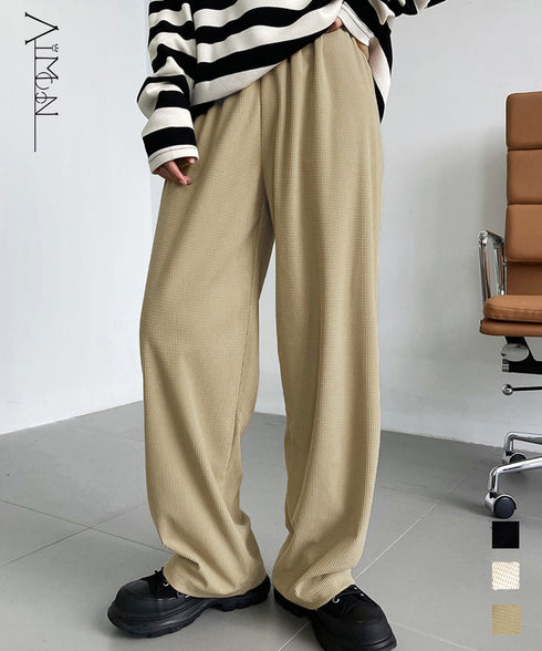 ワイドパンツ ウエストゴムイージーパンツ レディース ゆったり ストレートパンツ カジュアル ルーズパンツ 秋冬 ロングパンツ リラックス ウエア AMYX-86050