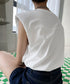 ノースリーブ tシャツ レディース韓国風 シンプル クルーネック カットソー 無地 プルオーバー 夏 ゆったり 肩パッド付き Tシャツ オフィスカジュアル 涼しい AMYX-86065