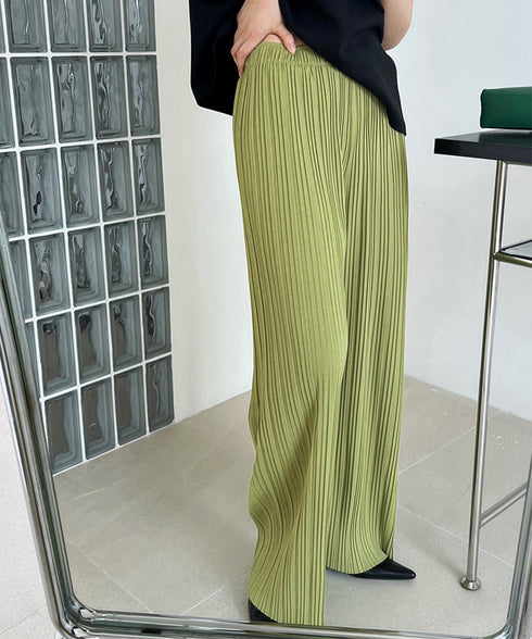 プリーツパンツ レディース ワイドパンツ 韓国風 リラックスパンツ ウエストゴム ボトムス 大人カジュアル ストレートパンツ 体型カバー イージーパンツ 着やせ AMYX-86068
