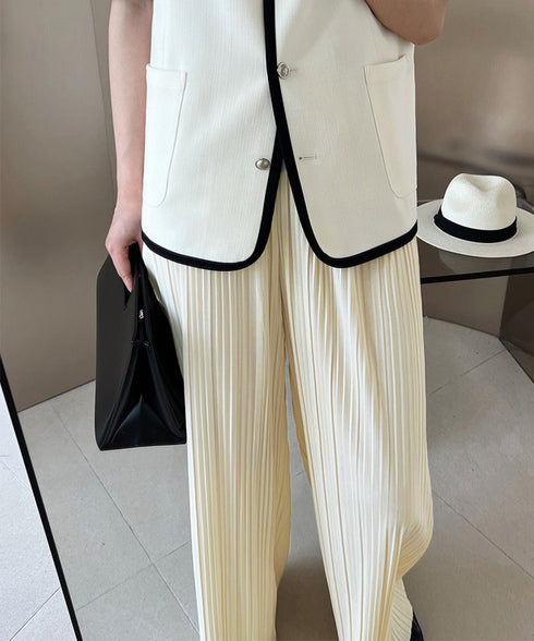 プリーツパンツ レディース ワイドパンツ 韓国風 リラックスパンツ ウエストゴム ボトムス 大人カジュアル ストレートパンツ 体型カバー イージーパンツ 着やせ AMYX-86068