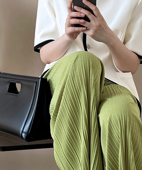 プリーツパンツ レディース ワイドパンツ 韓国風 リラックスパンツ ウエストゴム ボトムス 大人カジュアル ストレートパンツ 体型カバー イージーパンツ 着やせ AMYX-86068