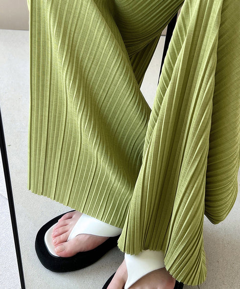 プリーツパンツ レディース ワイドパンツ 韓国風 リラックスパンツ ウエストゴム ボトムス 大人カジュアル ストレートパンツ 体型カバー イージーパンツ 着やせ AMYX-86068