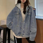 韓国デニムジャケット フード付き 大きい サックス