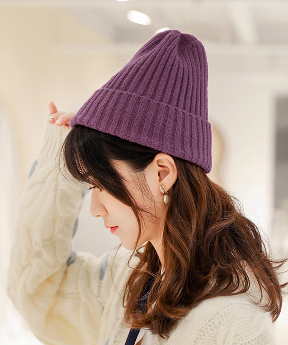 リブニット帽秋冬 シンプルニットビーニー レディース カラフルニットワッチキャップ 防寒ベーシック 小顔帽子韓国風 暖かいペアルック帽 無地カップル帽ユニセックス 1FENGJ-001