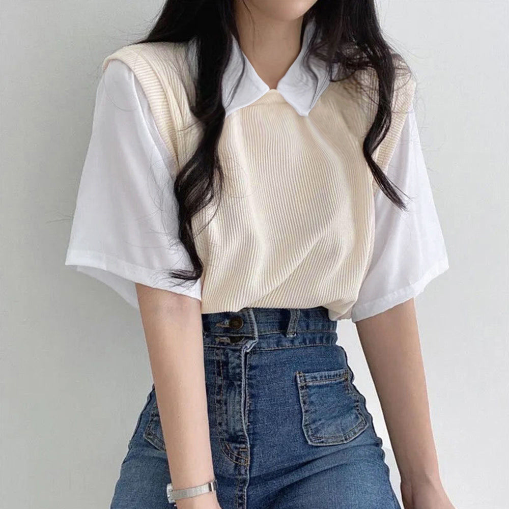 半袖ニットtシャツ レイヤード風Ｔシャツ ベージュ