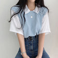 半袖ニットtシャツ レイヤード風Ｔシャツ ブルー