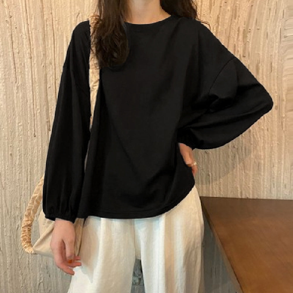 長袖Tシャツ ドロップショルダーtシャツ ブラック
