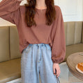 長袖Tシャツ ドロップショルダーtシャツ ゆったりtシャツ レディース 着やせトップス 薄手 無地 おしゃれ シンプルカットソー 韓国 オルチャン秋服 体型カバー 1HUAJT-003