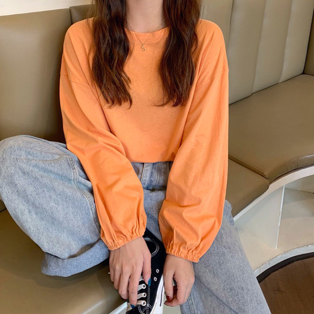 長袖Tシャツ ドロップショルダーtシャツ オレンジ