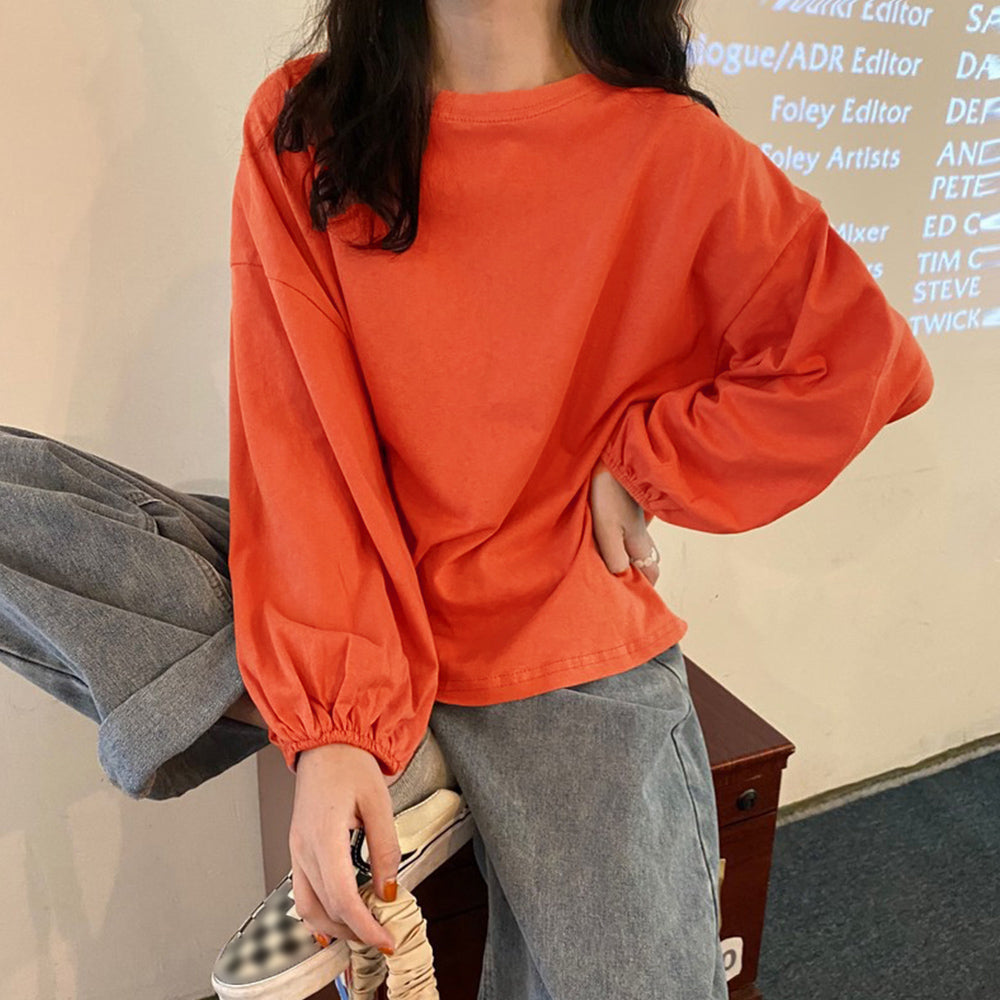 長袖Tシャツ ドロップショルダーtシャツ オレンジレッド