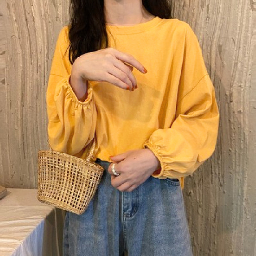 長袖Tシャツ ドロップショルダーtシャツ イエロー