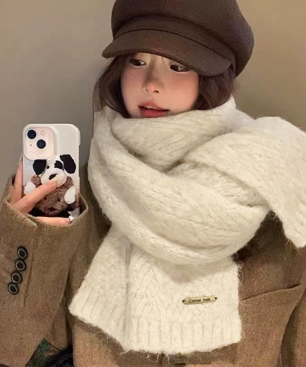 カシミアタッチニットマフラー 暖かい秋冬 柔らかウールタッチマフラー 寒さ対策ネックウォーマー 防風防寒首巻き保温 ボリューム ふわふわ 厚手ニットストール韓国風 1JIANM-003