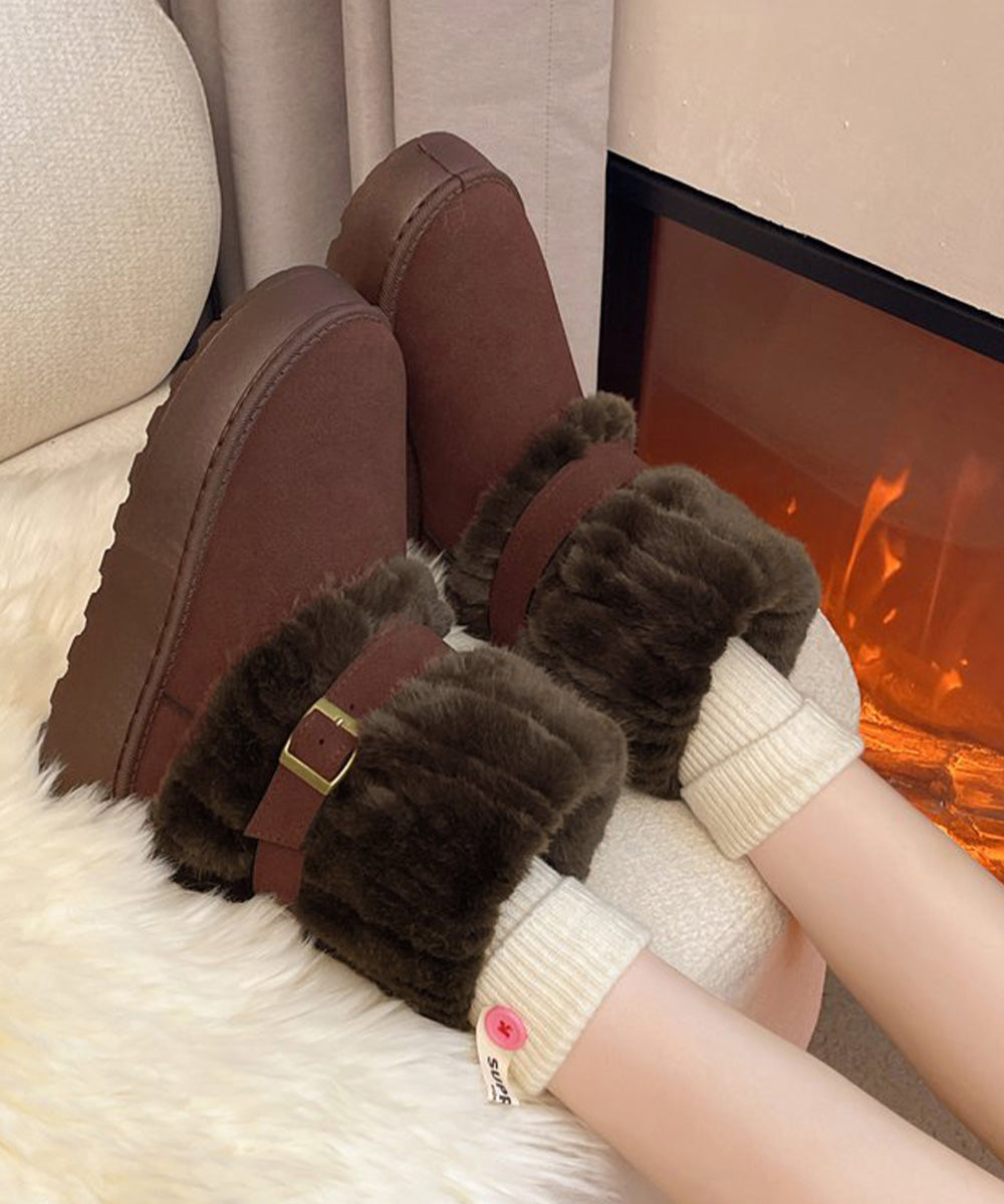 厚底ムートンブーツベルト付き裏起毛ブーツ ブラウン