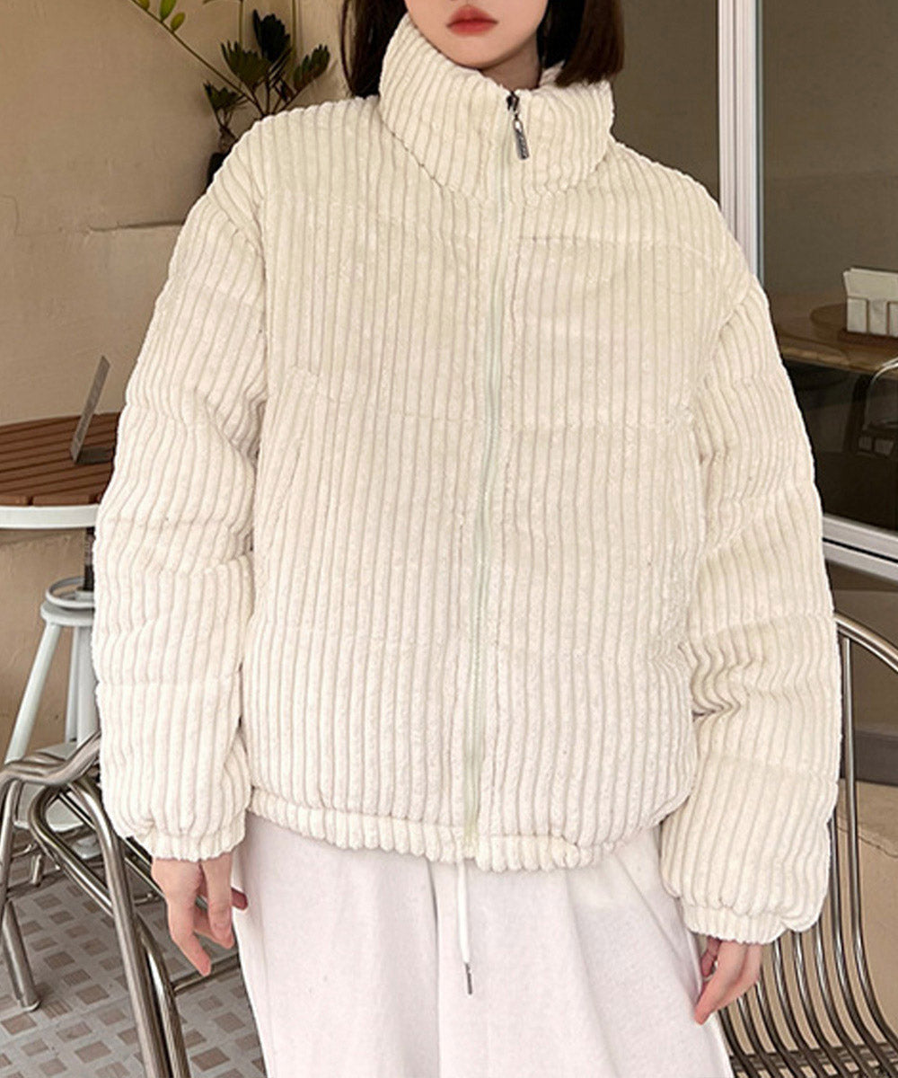 コーデュロイ 中綿ジャケット ショート丈 アイボリー