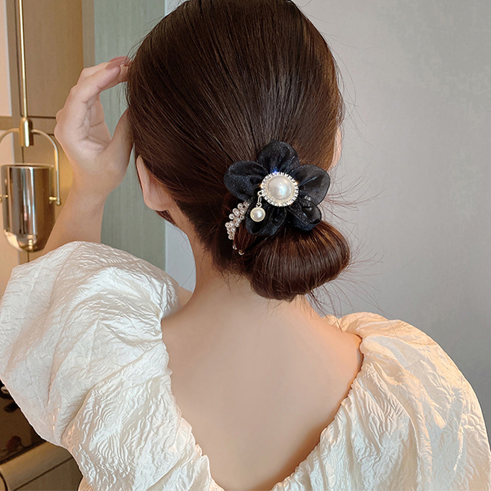 シュシュ レディースお花ヘアアクセサリー ブラック