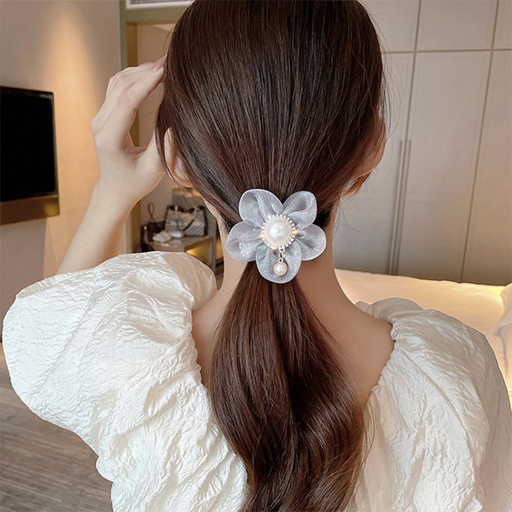 シュシュ レディースお花ヘアアクセサリー グレー