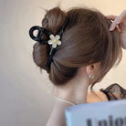 花 ヘアクリップ 大きめ バンスクリップ ブラック