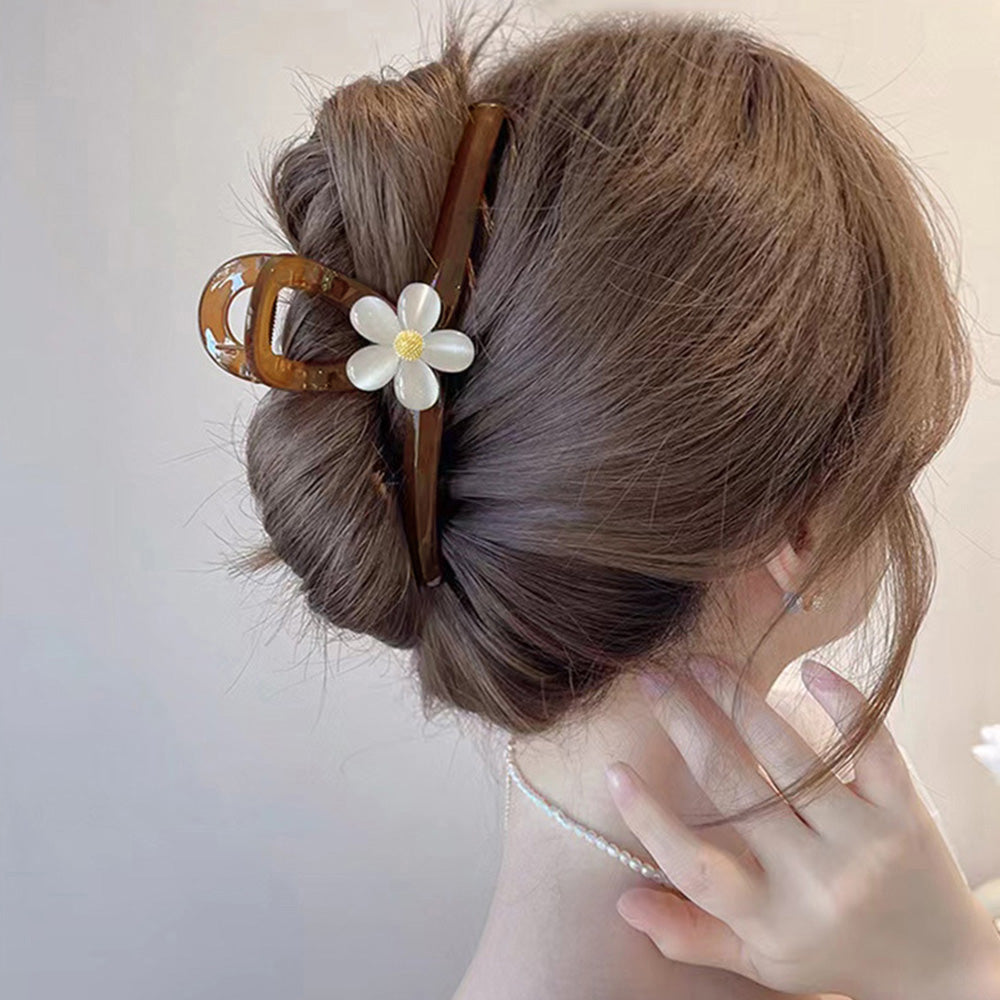 花 ヘアクリップ 大きめ バンスクリップ ブラウン