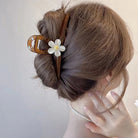 花 ヘアクリップ 大きめ バンスクリップ ブラウン