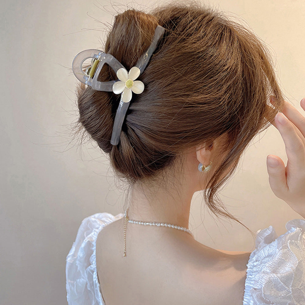 花 ヘアクリップ 大きめ バンスクリップ グレー