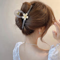 花 ヘアクリップ 大きめ バンスクリップ グレー