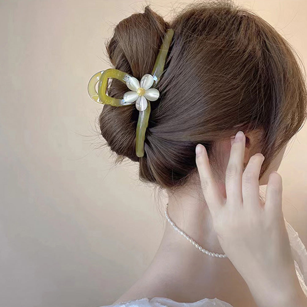 花 ヘアクリップ 大きめ バンスクリップ モスグリーン