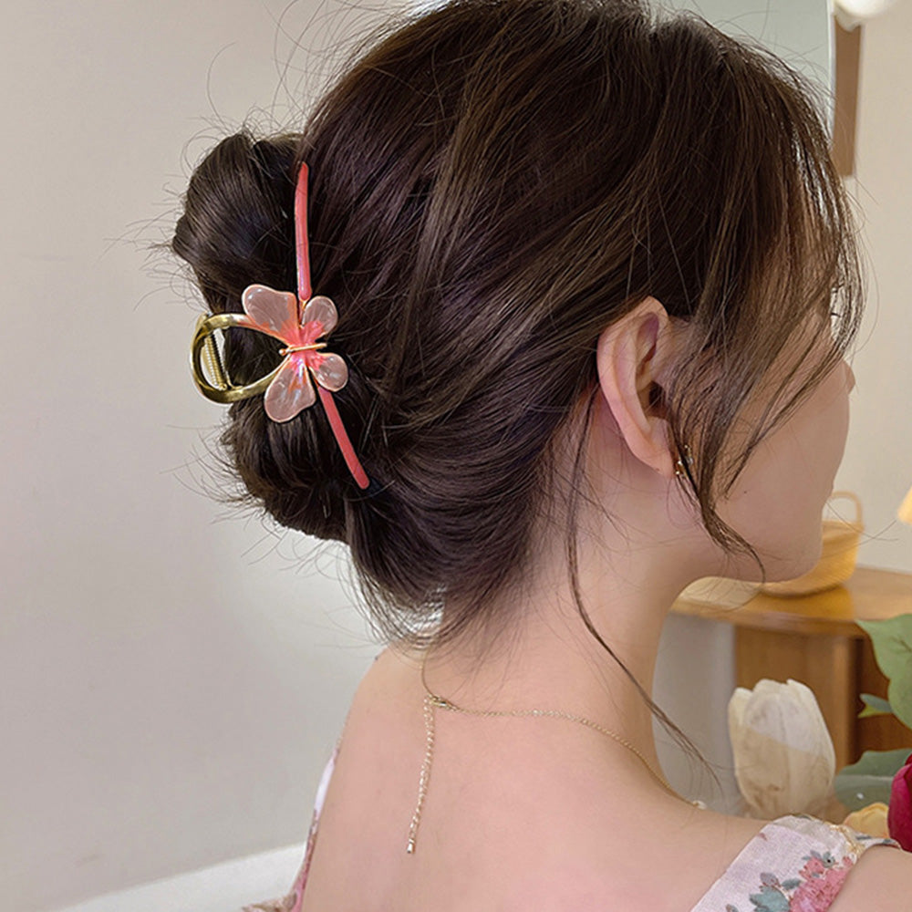 バンスクリップ 大きめ 蝶々ヘアクリップ ピンク