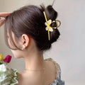 バンスクリップ 大きめ 蝶々ヘアクリップ イエロー
