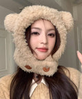 くま耳帽子韓国風ニットキャップファー帽子 ボア帽子もこもこ 暖かいニット帽熊耳 モフモフアニマル帽子大人可愛い 小顔帽子レディース秋冬 おしゃれ 防寒対策帽子人気 1XBSHANG-001