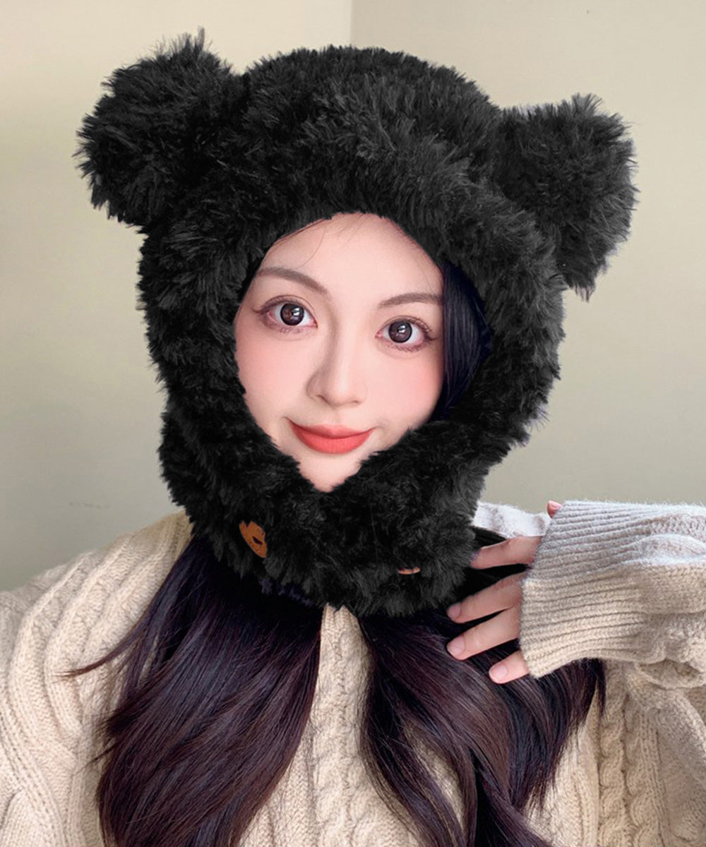 くま耳帽子韓国風ニットキャップファー帽子 ボア帽子もこもこ 暖かいニット帽熊耳 モフモフアニマル帽子大人可愛い 小顔帽子レディース秋冬 おしゃれ 防寒対策帽子人気 1XBSHANG-001