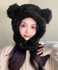 くま耳帽子韓国風ニットキャップファー帽子 ボア帽子もこもこ 暖かいニット帽熊耳 モフモフアニマル帽子大人可愛い 小顔帽子レディース秋冬 おしゃれ 防寒対策帽子人気 1XBSHANG-001