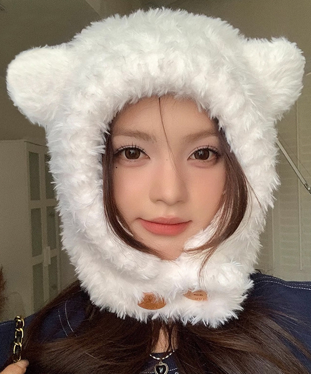 くま耳帽子韓国風ニットキャップファー帽子 ボア帽子もこもこ 暖かいニット帽熊耳 モフモフアニマル帽子大人可愛い 小顔帽子レディース秋冬 おしゃれ 防寒対策帽子人気 1XBSHANG-001