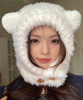 くま耳帽子韓国風ニットキャップファー帽子 ボア帽子もこもこ 暖かいニット帽熊耳 モフモフアニマル帽子大人可愛い 小顔帽子レディース秋冬 おしゃれ 防寒対策帽子人気 1XBSHANG-001